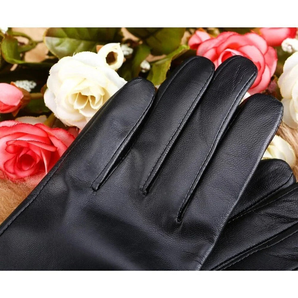 ❤️Women's Black Italian Leather Gloves Lambskin Winter Comfort Gloves - Picture 7 of 8
